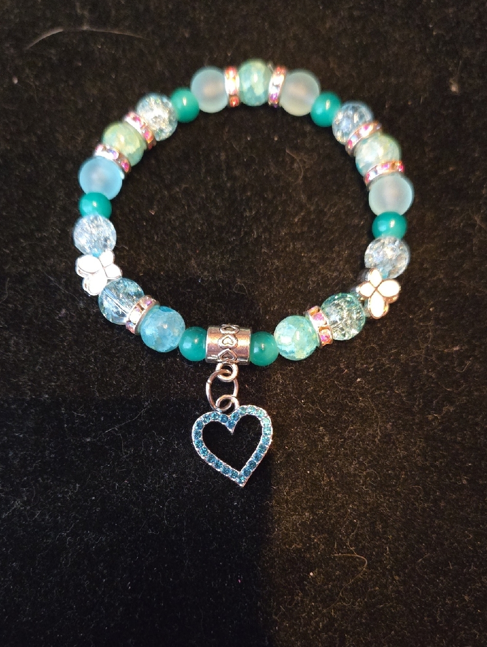 Turquoise Heart Charm Beaded Stretch Bracelet - Women Jewelry